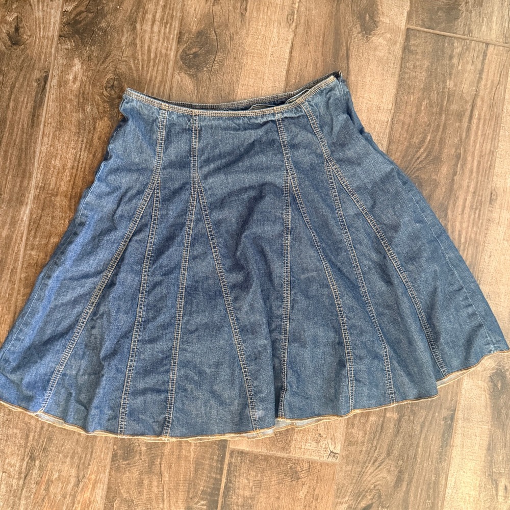GAP Y2K Womens Denim Paneled Contrast Stitch‎ Flared A-Line Skirt,Medium Wash, 8